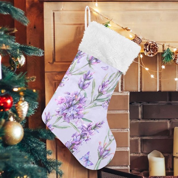 Julklapp, personliga julklappsstrumpor 2-pack lila lavendel vintage blomma 45,7 cm julstrumpor hängande prydnad spis för träd