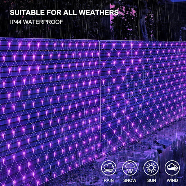 Udendørs netlys Halloween UV sorte lys 9,8ft x 6,6ft UV sortlys net fe lyskæde 200 LED'er Stik i have trælys dekorationer