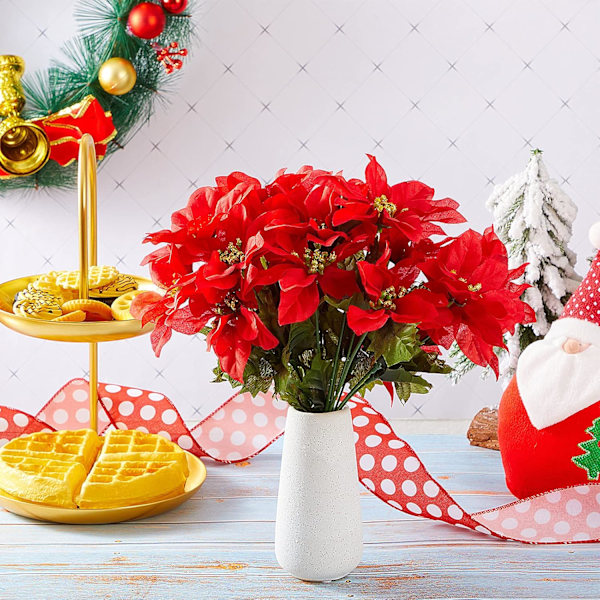 7 Huvuden Jul Konstgjorda Julstjärna Blommor Faux Julstjärna Buske Buketter