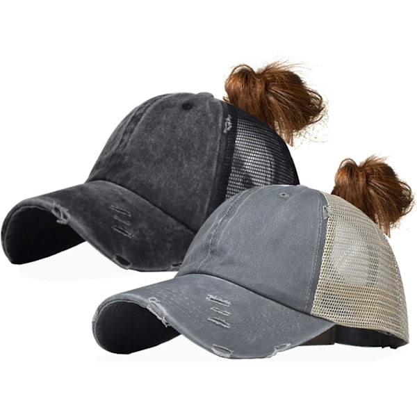 Distressed Ponytail Hats Baseball for Women Messy-Bun Pony Caps