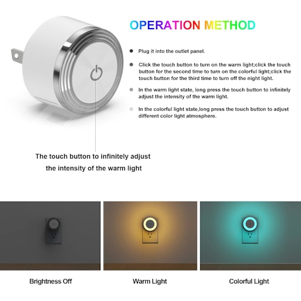 Fargeskiftende nattlampe for barn, fullfarget Rgb LED