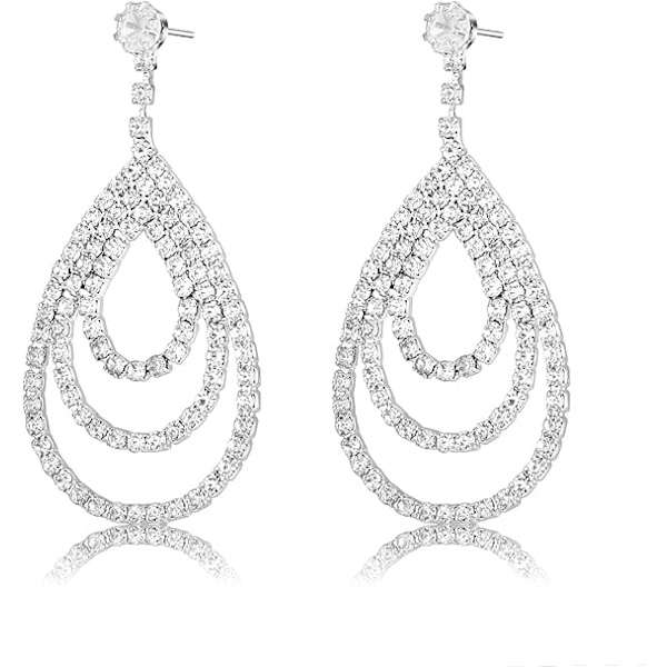 Silver Rhinestone Örhängen Statement Crystal Waterdrop Drop