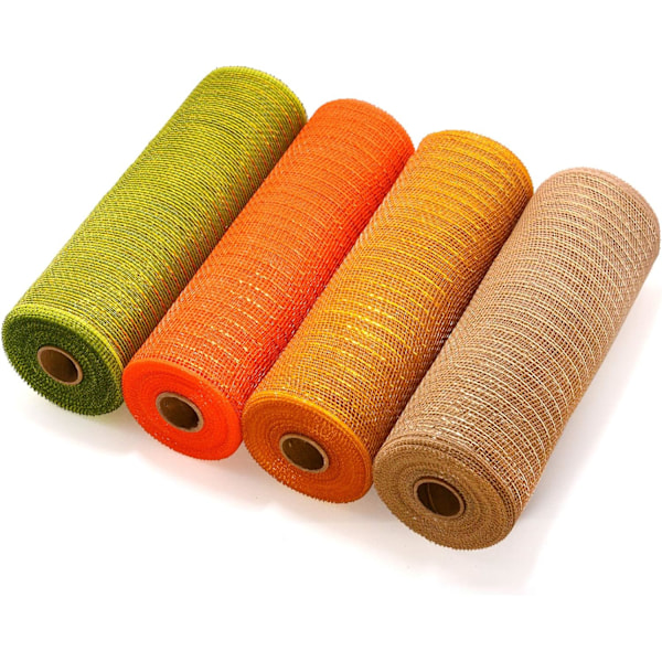 Deco Mesh 10 tommer x 10 meter Hver rulle, Metallic Foil Poly Mesh Bånd Guld,