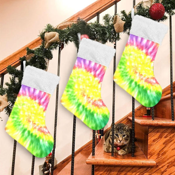 Julklapp, personliga julklappsstrumpor 2-pack Regnbåge Tie Dye Swirl Pride Mönster 45,7 cm Julstrumpor Hängande Ornament Eldstad