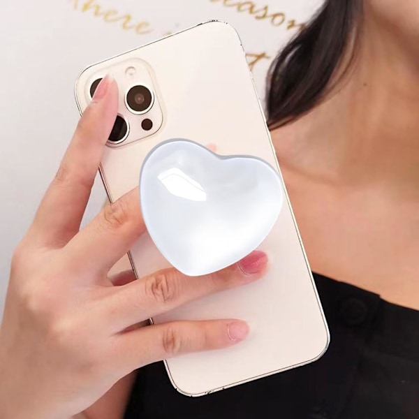 Sød Hjerteformet Udvidende Telefonholder - 3D Hvid Krystal Sammenklappelig Telefon Mount Holder Stand til Piger Kvinder, Dejlig Telefon Charm og Tilbehør, Fin