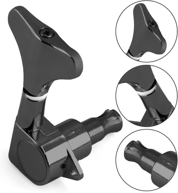 Svarta förseglade gitarrstämskruvar, 2L+2R strängstämskruvar maskinhuvuden set gitarrreservdelar för 4-strängad basgitarr