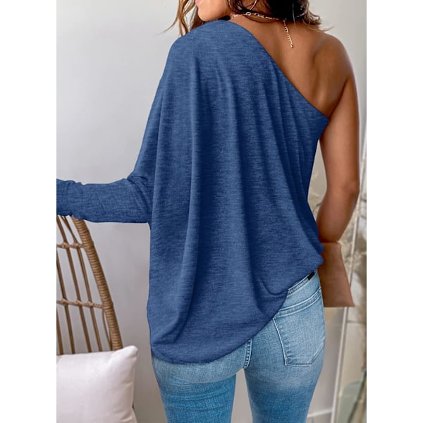 Kvinners Sexy One Shoulder Topper Lang Ermet Casual Løs Bluse Skjorte