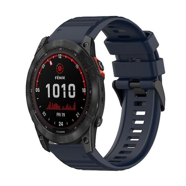 For Garmin Fenix 7x 26mm Horisontal Tekstur Silikone Rem Med Fjernelsesværktøj WKD Navy Blue