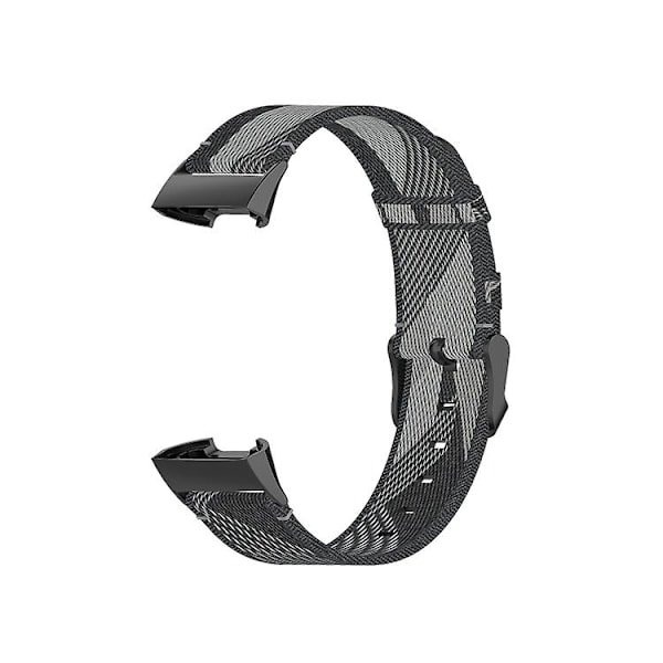 For Fitbit Charge 4 / Charge 3 Se Rustfrit Stål Hovedkorn Nylon Denim Udskiftningsrem Urrem MVZ Gray Stripe