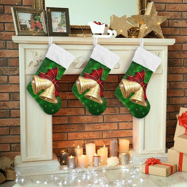 Julklapp, personliga julklappsstrumpor 2-pack Jul Snöflinga Klockor Grön 18 tum Julstrumpor Hängande Ornament Kamin