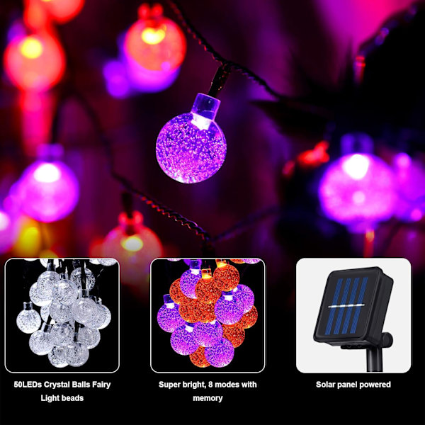 Globe Solar String Lights 50 LED 23 Ft Vandtæt Udendørs Indendørs Krystalkugler Fe Lys med 8 Tilstande til Hjem Have Terrasse Gård Bryllup