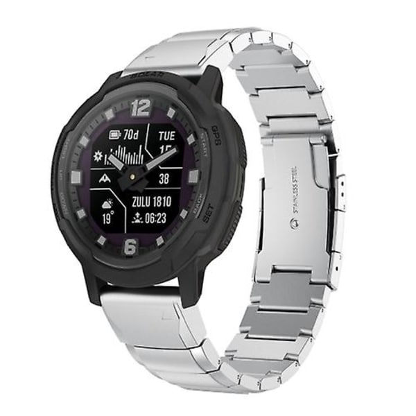 For Garmin Instinct Crossover 22mm Skildpadde Skal Rustfrit Stål Urrem GIC Sliver