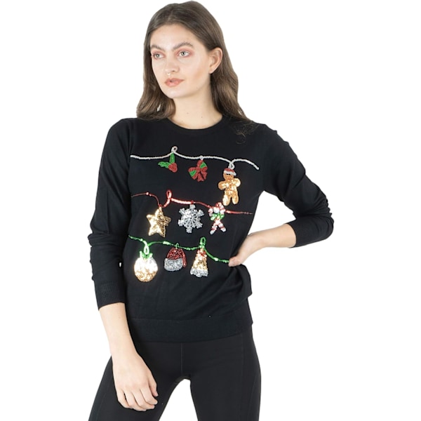 Dames juletoppe sweatshirts pailletter jingle bells og mops fru