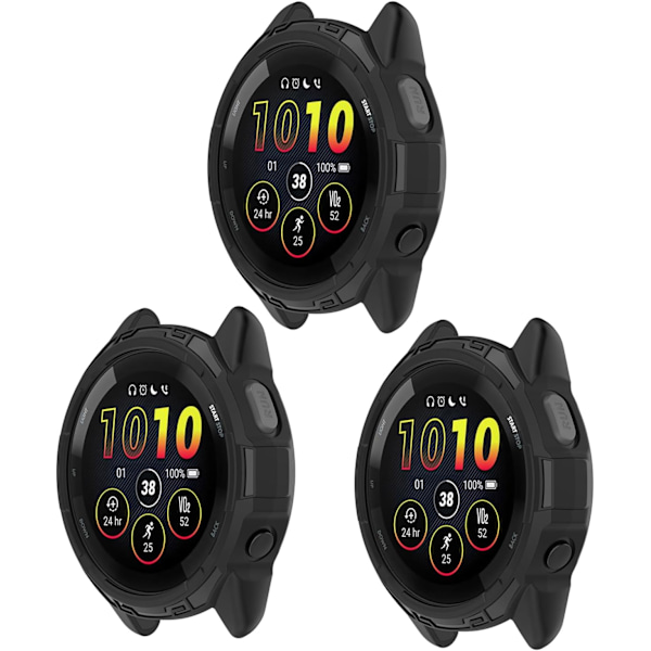 3-pack Skal Kompatibla med Garmin Forerunner 265 Music 46mm Klockskal TPU Smartwatch Tillbehör (Svart, Svart, Svart) Svart, Svart, Svart