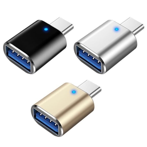 3 stycken belyst OTG-adapter typ-c till USB biladapter