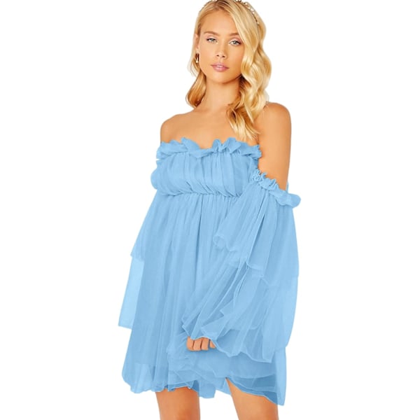 Kvinde Romantisk Off Shoulder Flounce Langærmet Bryllup Ruffle Mesh