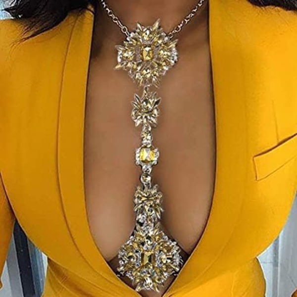 Boho Rhinestone Statement Halskedja Kristall Halsband Kropp