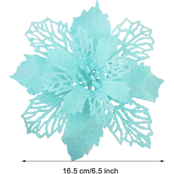 12 stk. 6,3‘‘Diameter Glitter Juleblomster Farverige Blå Julestjerne