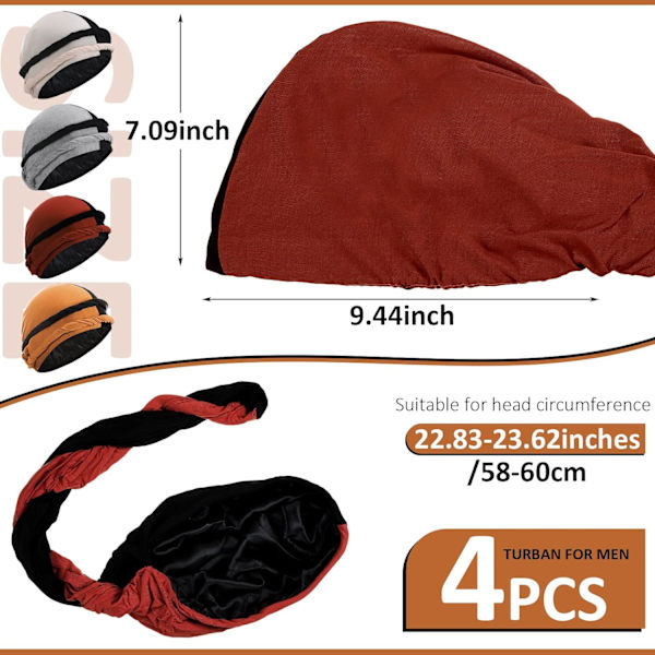 4 delar turban för män Twist Head Wraps för män Stretch