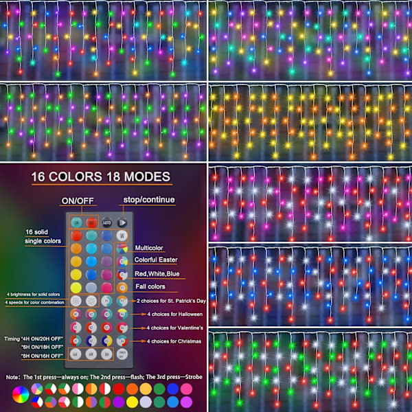 Fargeskiftende istapplys med 44-tasters fjernkontroll, jule-LED-istapplys utendørs, 240 LED 23 fot RGB vanntette hengende lysslynger for RGB