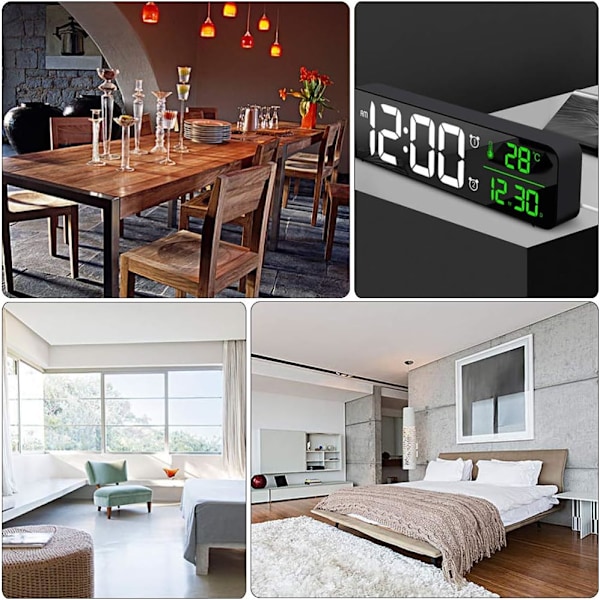Digital väckarklocka för vardagsrum, kontor, sovrumsdekor, LED elektronisk klocka, datum, temperaturvisning, modern skrivbordsklocka, automatisk ljusstyrka, svart