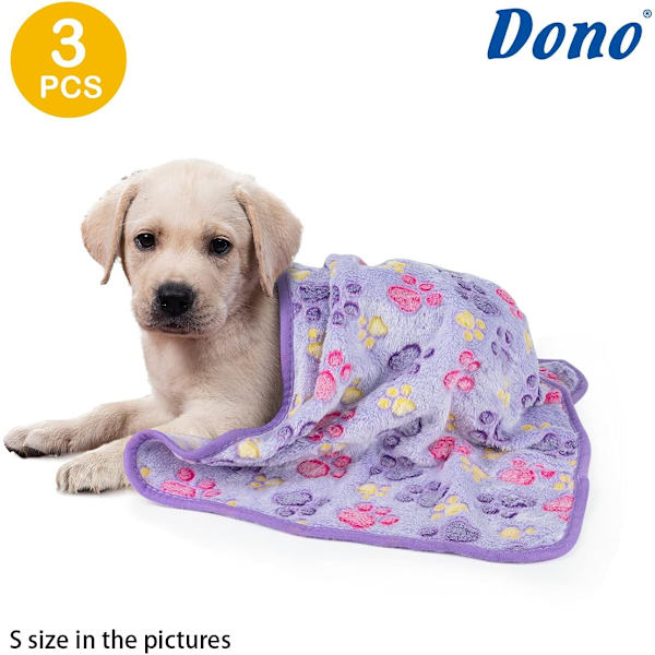 1 Pack 3 Hundfiltar, Mjuka Fluffiga Fleece Tassavtrycksfiltar