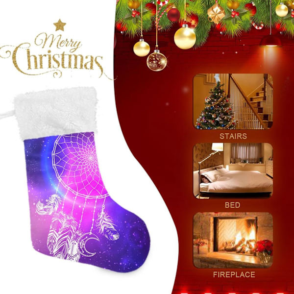 Julklapp, Personliga Julklappsstrumpor 2-pack Indisk Drömfångare Fjädrar Boho Måne 18 tum Julstrumpor Hängande Ornament Kamin