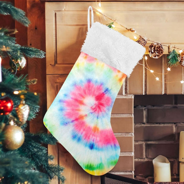 Jule-Strømpe, Personlige Jule-Strømper 2-pak Tie Dye Regnbue Pride Swirl Print 45,7 cm Jule-Strømper Hængende Ornament Pejs