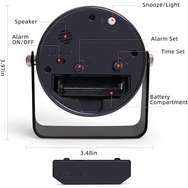 Analog väckarklocka, tyst icke-tickande kvartsrörelse, batteridriven med snooze och on-demand-ljus, enkel att ställa in, skonsam väckning, sängbord, skrivbord, svart