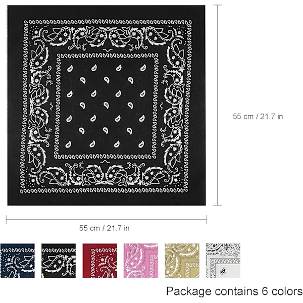 Paisley Bandana 6 stk - Fargerike Cashew Trykk Sjal