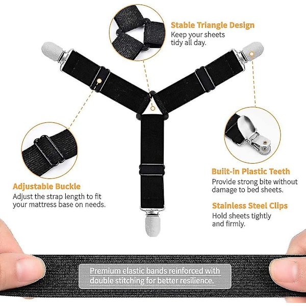 Sengestøttebånd, 8 stk. sengearkfester justerbare trekant elastiske opphengsmadrass hjørneklips med kraftige grippere