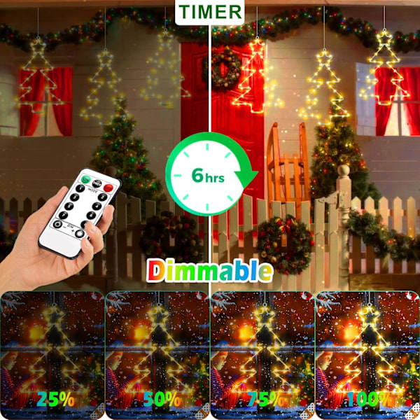 Julevindulys 3-pak batteridrevne LED-trelys 8 moduser timer