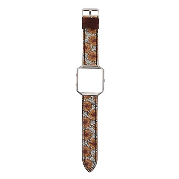 For Fitbit Blaze Retro Blomsterserie Læder Rem YCF Chrysanthemum