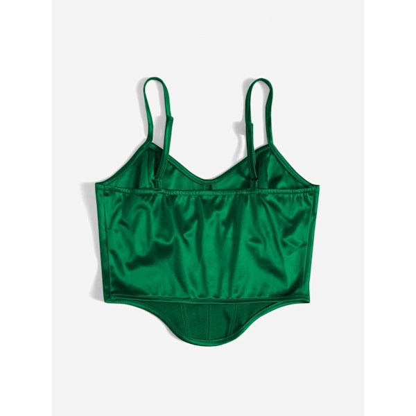 Kvinners asymmetrisk hem spaghetti stropp buet sateng crop cami topp