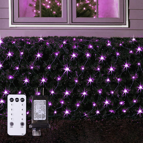 Lilla Halloween Net Lights til Udendørs - 360 LED Net Lights Vandtætte med Fjernbetjening, 12x5 ft Udvidelige 8 Tilstande Jule Net Lights med Grøn Ledning