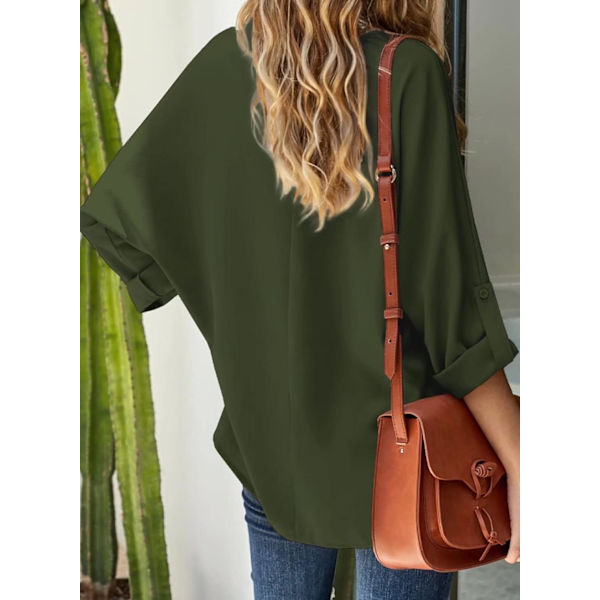 2023 Dam Sommar 3 4 Klockärm/Kort Ärm V-Ringning Chiffon Toppar Casual