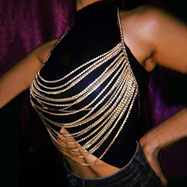Boho Body Chain Sexy Rhinestone Midjekedjor Kristall Bikini