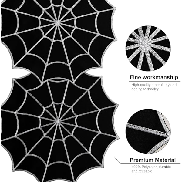 14 x 92 tum, Embroiere Spier Web bordslöpare, Svart spismantel sjal, Halloween bordsdekorationer för fester Gotisk läskiga nätter Bla Bla