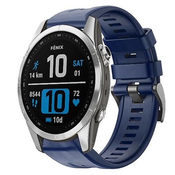 Til Garmin Fenix 7s Metal Spænde Solid Color Silikonurrem IWQ Navy Blue