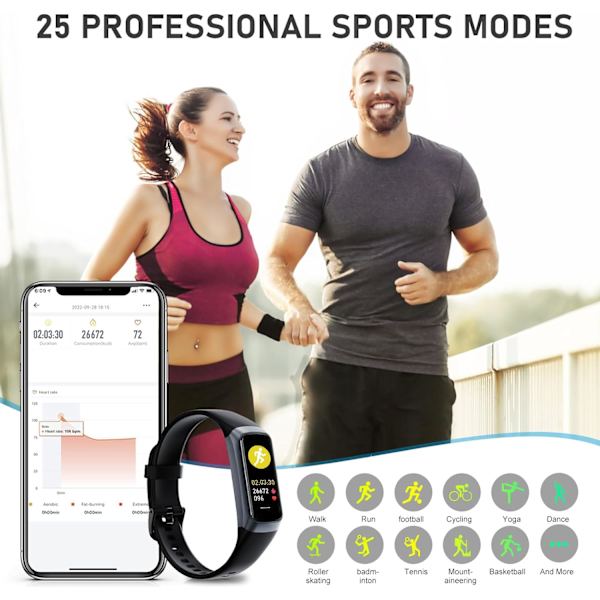 Fitness Tracker, Pulsmåler, Skridttæller, Søvn, Kalorie Tracking, 1,1\" AMOLED Touch Farveskærm, Vandtæt Skridttæller til Android iPhone Red