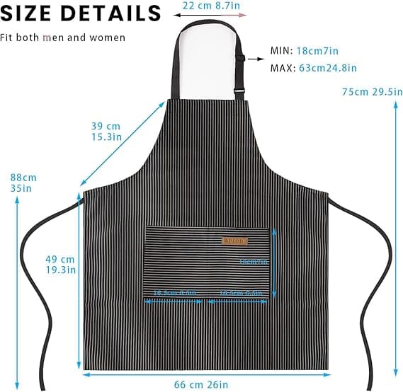 Justerbart haklappsförkläde med 2 fickor Kock Matlagning Kök Restaurang Förkläde Unisex 2-pack Svart