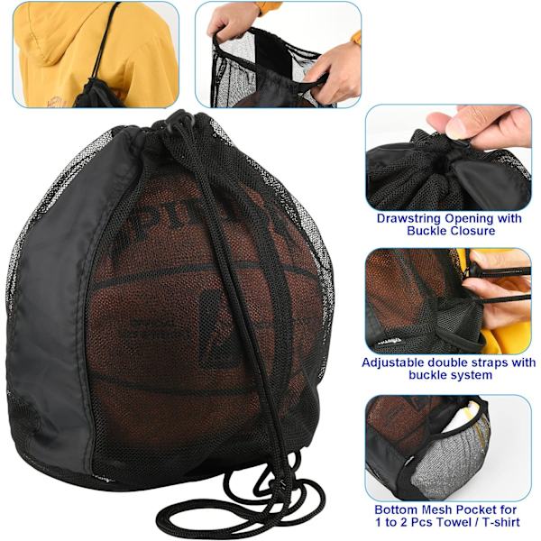 Enkel ballpose Mesh bærepose Sport spill ball oppbevaringspose Snøringsekk