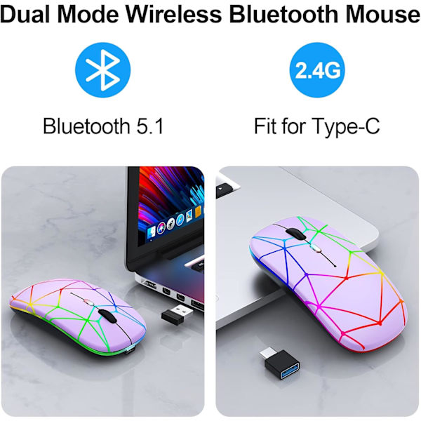 Trådlös mus. Bluetooth trådlös mus för bärbar dator - Led-laddningsbar