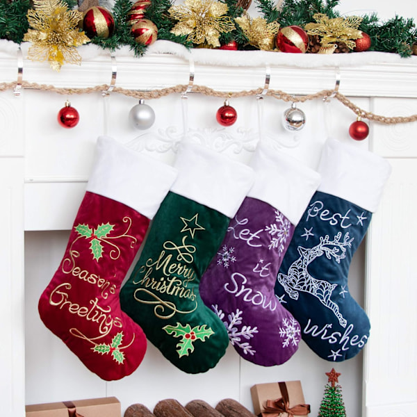 Julstrumpor 4-pack Nikolausstrumpor Dekoration Kamin 4-set Nikolausstiefel för fyllning och upphängning stor Ideal juldekoration