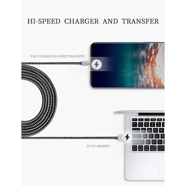 USB Typ C-kabel Snabbladdning, Tpc001 5-pack (6Ft 3A)