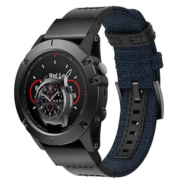Canvas och läder klockarmband för Garmin Fenix5x Plus Fenix3, handledsrem storlek: 150+110mm XEP Blue