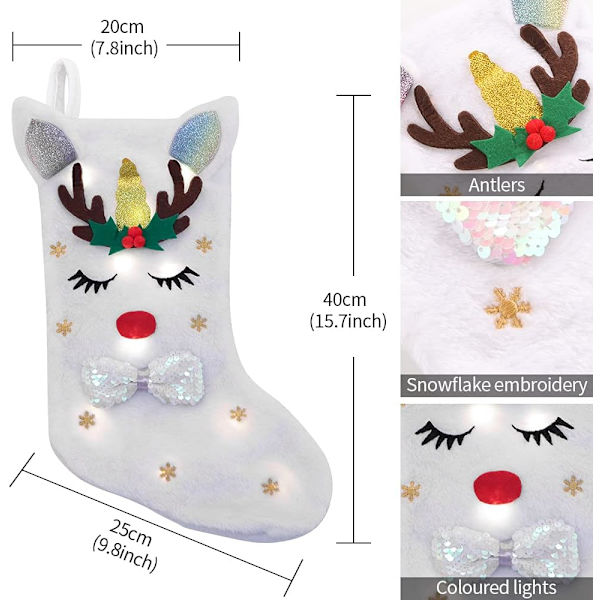 LED-ljus Sparkly Paljetter Julstrumpa - Unicorn Xmas Tree Socks