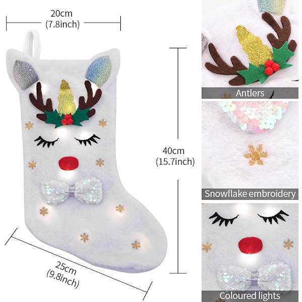 LED-lys Sparkly Paljetter Julstrømpe - Unicorn Xmas Tree Socks