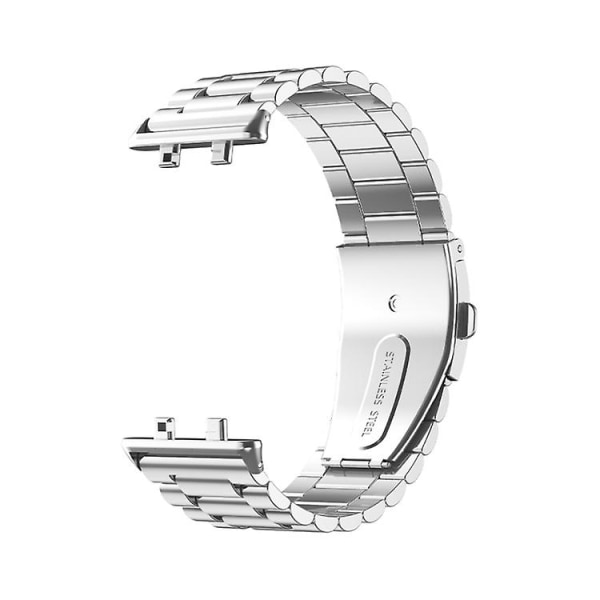 Til Oppo Watch 3 Pro Tre-perle fladt spænde rustfrit stål urrem STH Silver
