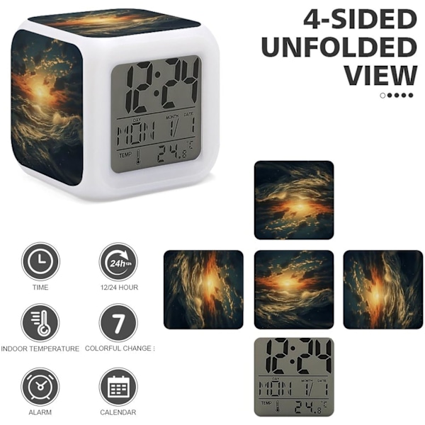 Led-vækkeur, Ocean After Storm Print Digital Alarm Clock Mood Light Alarm Clock Soveværelse Dekor Ur Versatile Alarm Clock Hvid Hvid